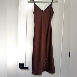 Aritzia Wilfred Chocolate Brown Satin Slip Dress XXS